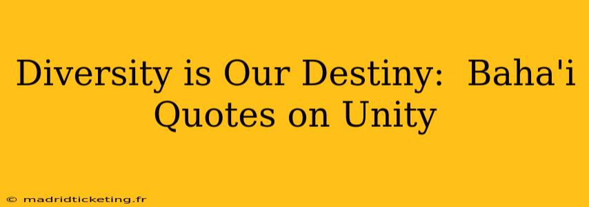 Diversity is Our Destiny:  Baha'i Quotes on Unity