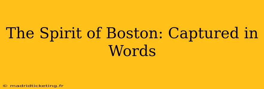 The Spirit of Boston: Captured in Words